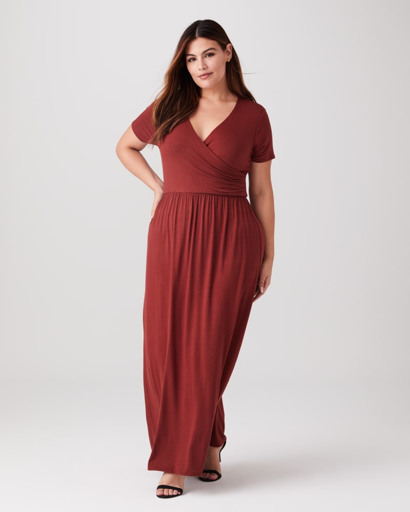 Plus size model with pear body shape wearing Carnation Wrap Maxi Dress by Meri Skye | Dia&Co | dia_product_style_image_id:153701